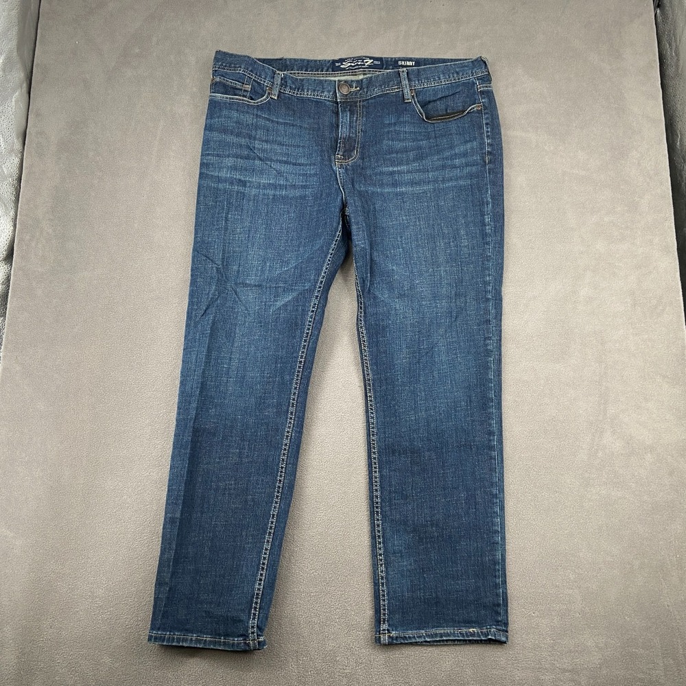 Seven7 Jeans Mens 40x32 Blue Denim Whiskered Y2K Low Waist Streetwear Skinny Leg